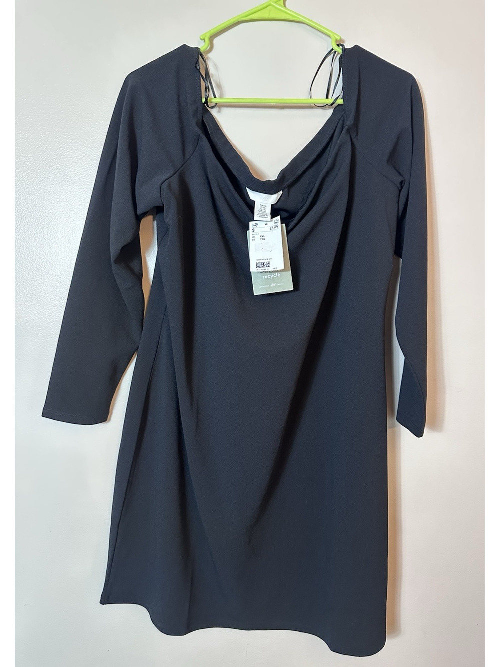 HM Dress Women's Plus Size XXL Black Classic 3/4 Sleeve Sheath Cowl‎ LBD New NWT